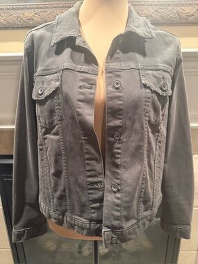 Rock & Republic Button-Up Distressed Denim Jacket Slate Grey/Army Green